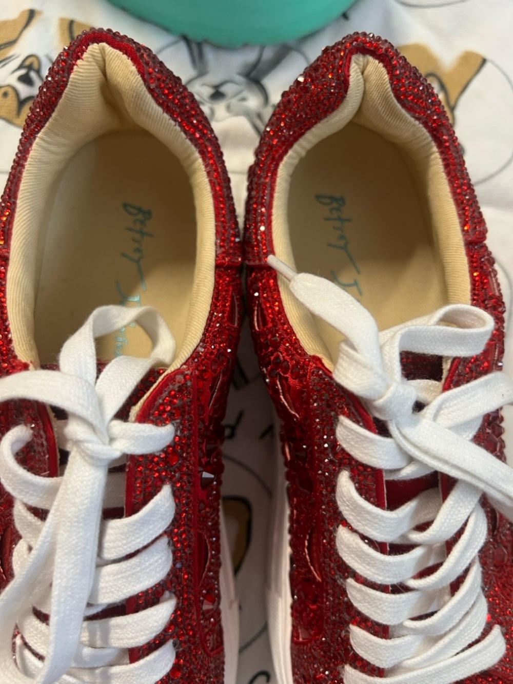 BETSY JOHNSON Red Reily Rhinestone Platform Sneaker Size 8 - Picture 9 of 10